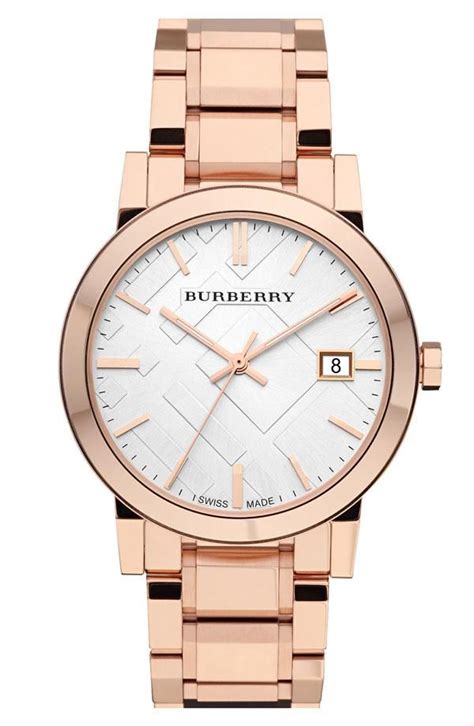 burberry large check stamped bracelet watch 38mm rose gold|Burberry Men's Watches .